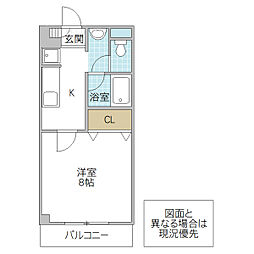グランソーレ 1Kの間取図画像