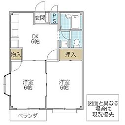 エルディム塚本B 2DKの間取図画像