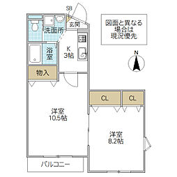 ウィステリアアカス 2Kの間取図画像