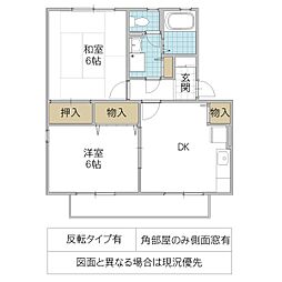 ロイヤルガーデン風の杜F 2DKの間取図画像