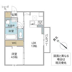 ウエストパーク水戸C棟 1LDKの間取図画像