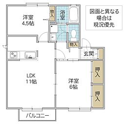 エーデルハイムGローゼの棟 2LDKの間取図画像