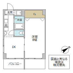 レジデンスカープ水戸 1DKの間取図画像