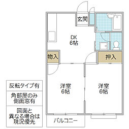 エルディム菱木 2DKの間取図画像