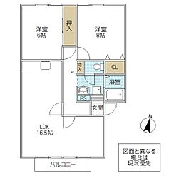 サンビレッジプルミエC 2LDKの間取図画像