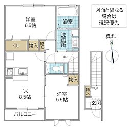 アクアパームD 2DKの間取図画像