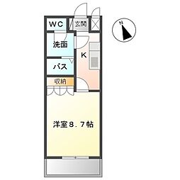 そよ風 1Kの間取図画像