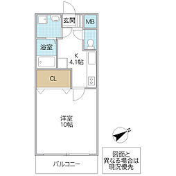メビウス 1Kの間取図画像
