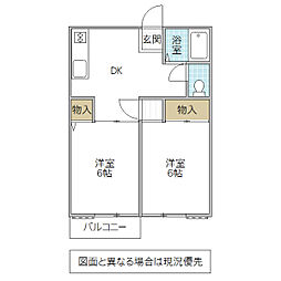 石高ハイツ 2DKの間取図画像