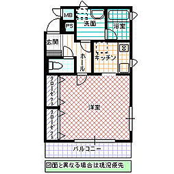 グレィスコート梅香 1Kの間取図画像