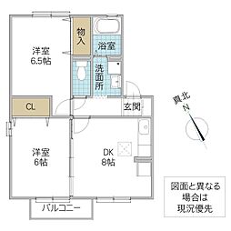 グリーンヴィラ笠原B 2DKの間取図画像