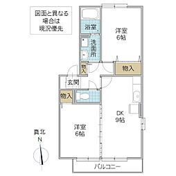 ハピネスB 2DKの間取図画像