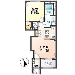 水戸市笠原町アパート 1LDKの間取図画像