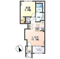 水戸市笠原町アパート 1LDKの間取図画像