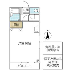 アルカディア笹野 ワンルームの間取図画像