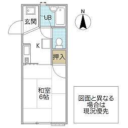 プライム鷹匠 1Kの間取図画像