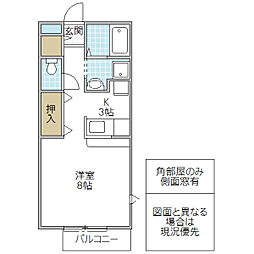 コーキB 1Kの間取図画像