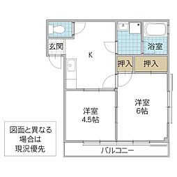レジデンス八幡 2DKの間取図画像