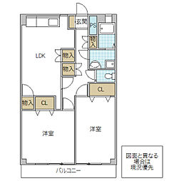 小端マンションB棟 2LDKの間取図画像