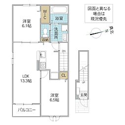 コート桜道 2LDKの間取図画像