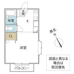 ディアビレッジ小舩D 1Kの間取図画像