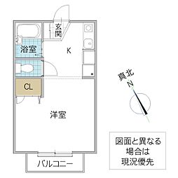 ディアビレッジ小舩D 1Kの間取図画像