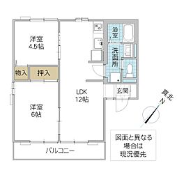 ディアコートC 2LDKの間取図画像