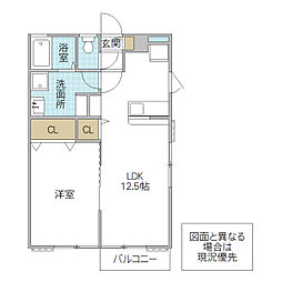 プロヴァンス千波湖B 1LDKの間取図画像