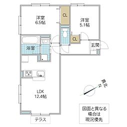 レーヴ・ウェル笠原Un 2LDKの間取図画像