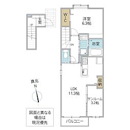 クラ-ル K 1LDKの間取図画像