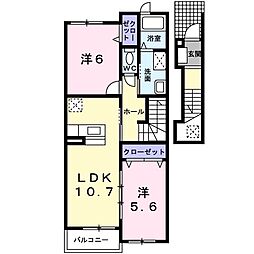 カーサプリムラ 2LDKの間取図画像