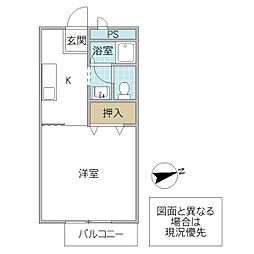 HILLS上高場 1Kの間取図画像
