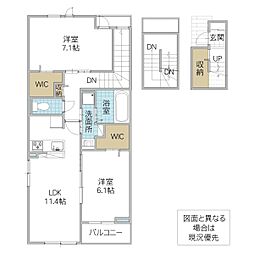 ソレアード・ホワイト 2LDKの間取図画像