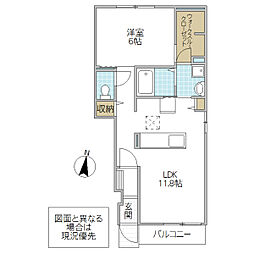 ソレイユA 1LDKの間取図画像