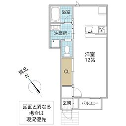 レーガベーネ勝田本町3 ワンルームの間取図画像