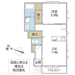 レーガベーネ千波町B棟 1LDKの間取図画像