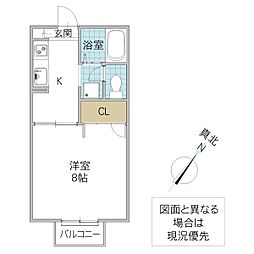 カーサ・デ・三の丸B 1Kの間取図画像