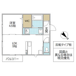 パークドオートムB 1LDKの間取図画像