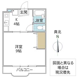コーポロゼ 1Kの間取図画像