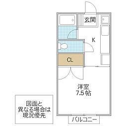 サニーヒルズ薬師台A 1Kの間取図画像
