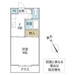 マルマツハイツB 1Kの間取図画像