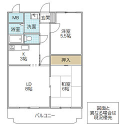 大塚公園マンション2 2LDKの間取図画像