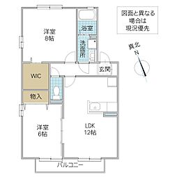 ラ・プランタンD 2LDKの間取図画像