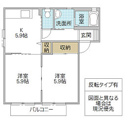 タウンコートB 2Kの間取図画像