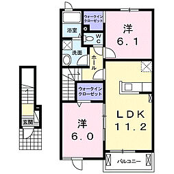 ヴィラ殿山 2LDKの間取図画像