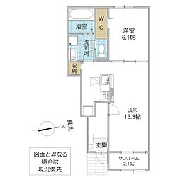 カーサ ルネッタ 1LDKの間取図画像