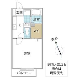 メルベーユコート 1Kの間取図画像