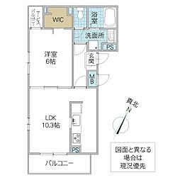 グランテラスB 1LDKの間取図画像