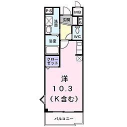 オーセント赤塚 ワンルームの間取図画像