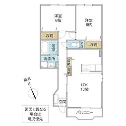 西小路ハイツ3 2LDKの間取図画像
